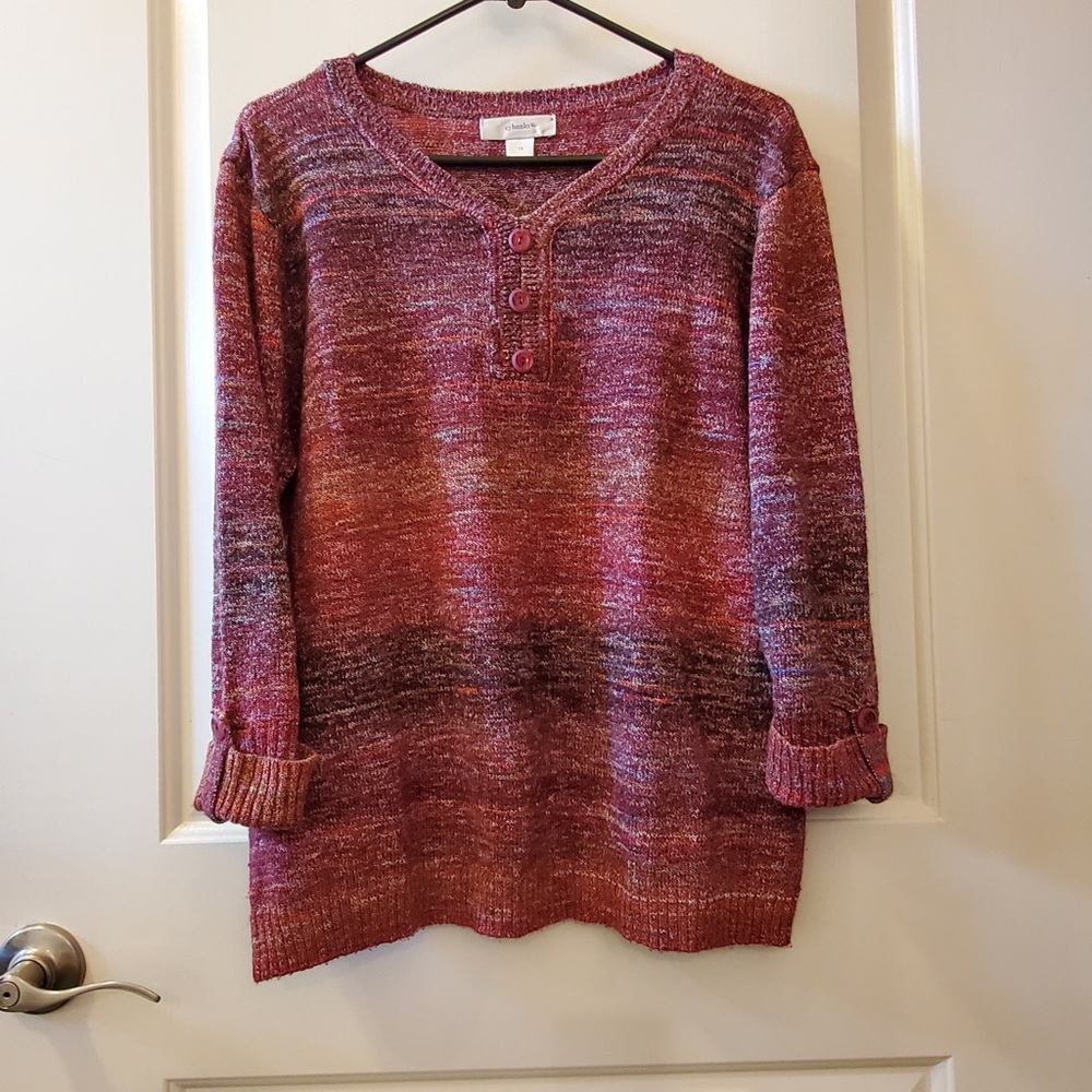 CJ BANKS, Three Button 3/4 Sleeve V-Neck Sweater